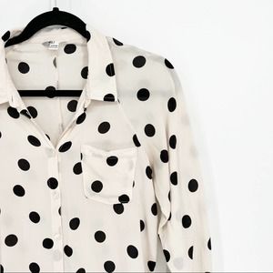 Volcom Cream & Black Polka Dot Button Up Top